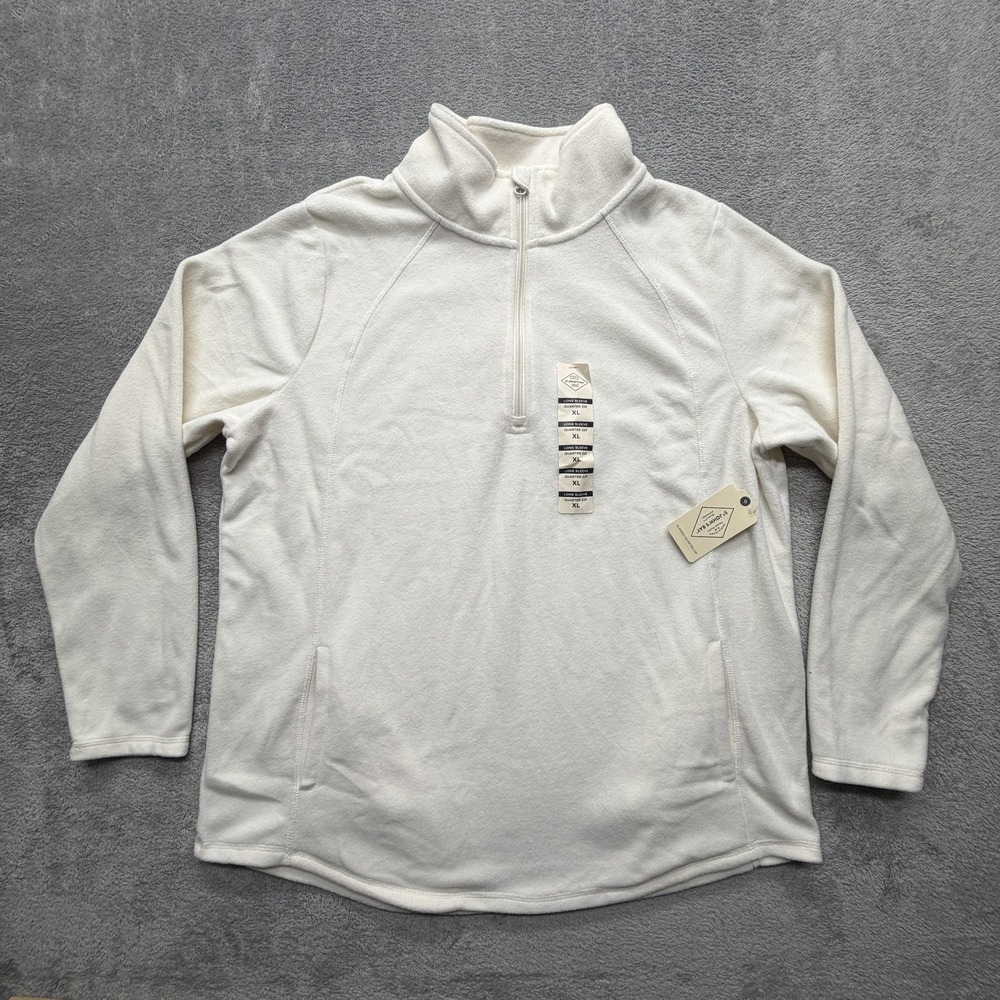 St John's Bay Sweatshirt Mens XL White Fleece Quarter Zip Long Sleeve Pullover